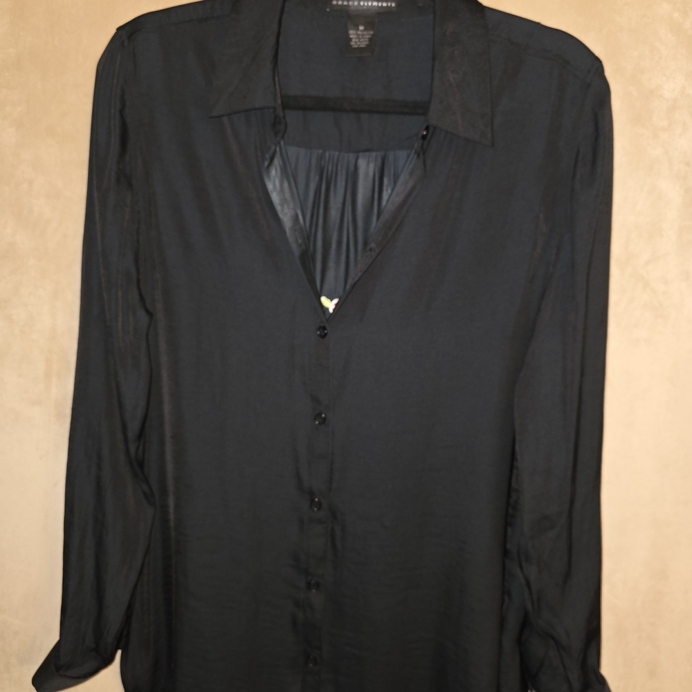 Grace Elements Black Long Sleeve Button-Down Shirt